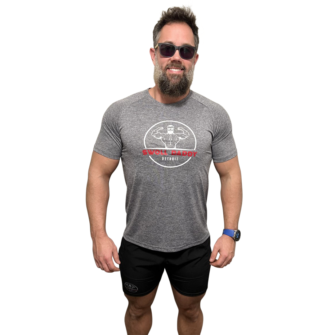 Swoll Daddy Workout Shirts with Moisture Wicking Quick Dry Active Athletic Men's Gym Performance T Shirts