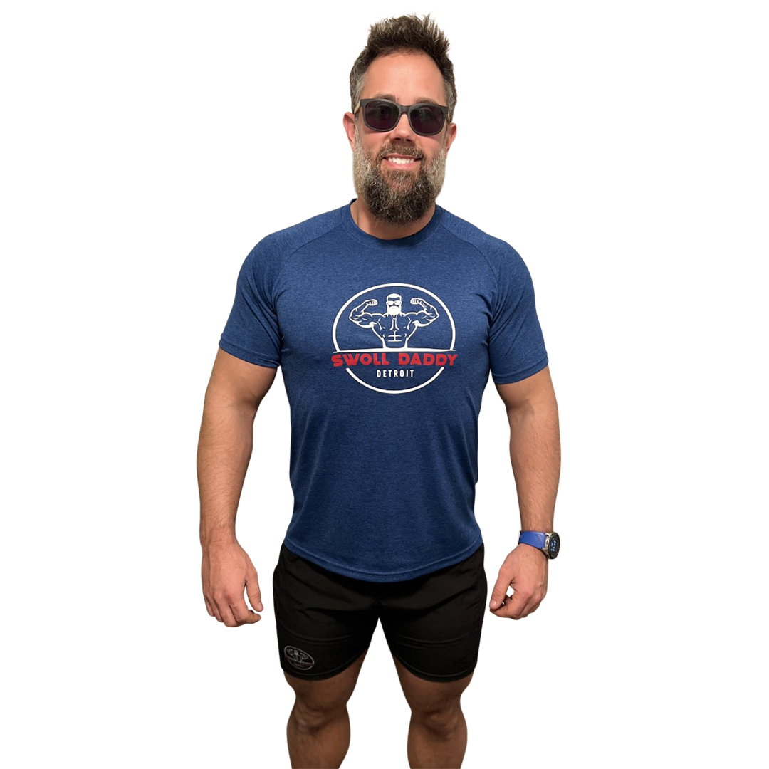Swoll Daddy Workout Shirts with Moisture Wicking Quick Dry Active Athletic Men's Gym Performance T Shirts