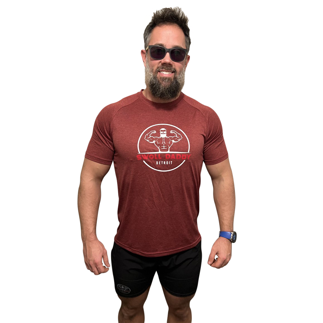 Swoll Daddy Workout Shirts with Moisture Wicking Quick Dry Active Athletic Men's Gym Performance T Shirts